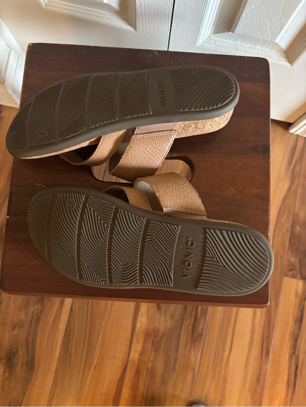 Vionic Tan Slip-On Leather Sandals with Wide Strap - Picture 3 of 3